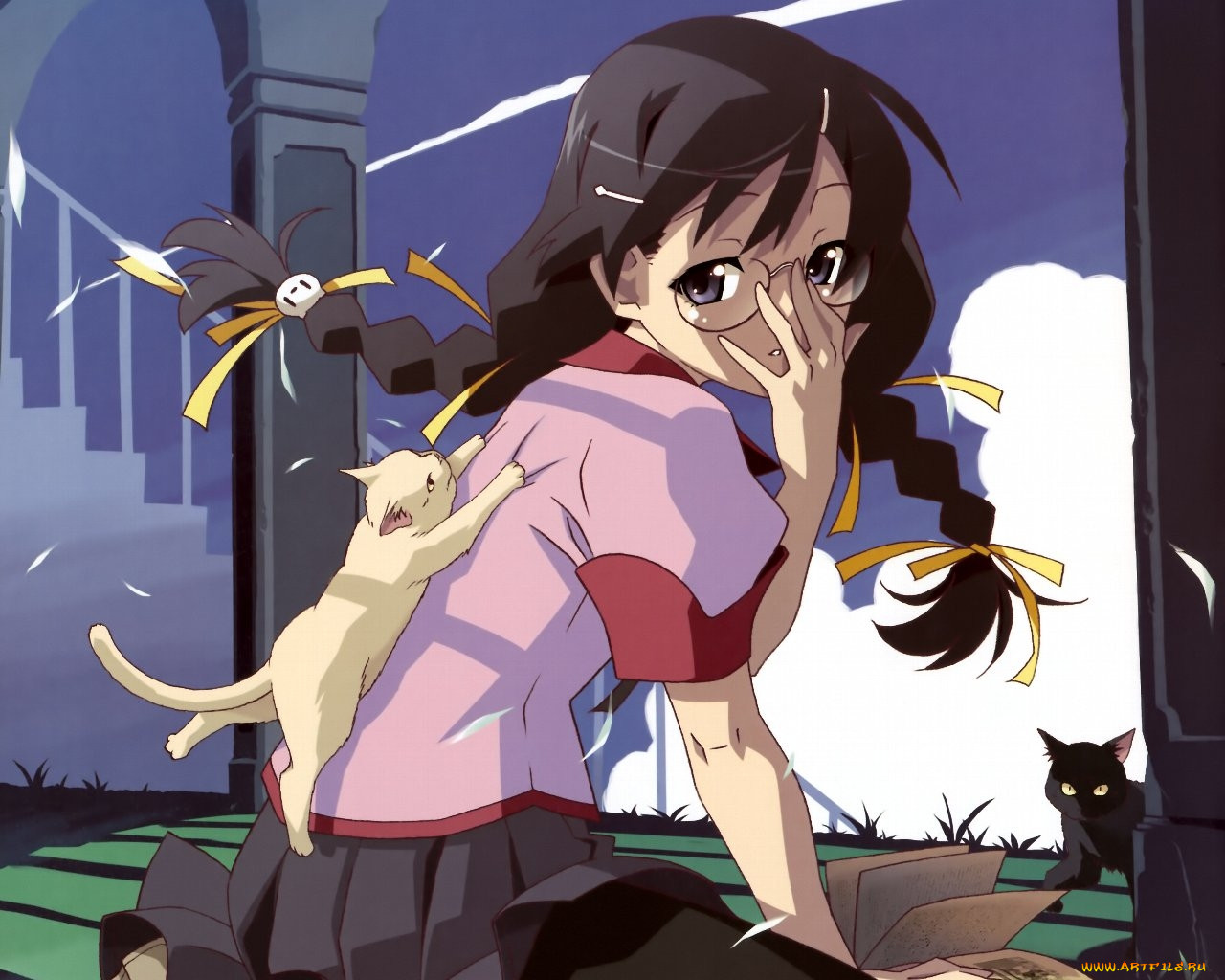 , bakemonogatari, hanekawa tsubasa, , , , , , , , , , 